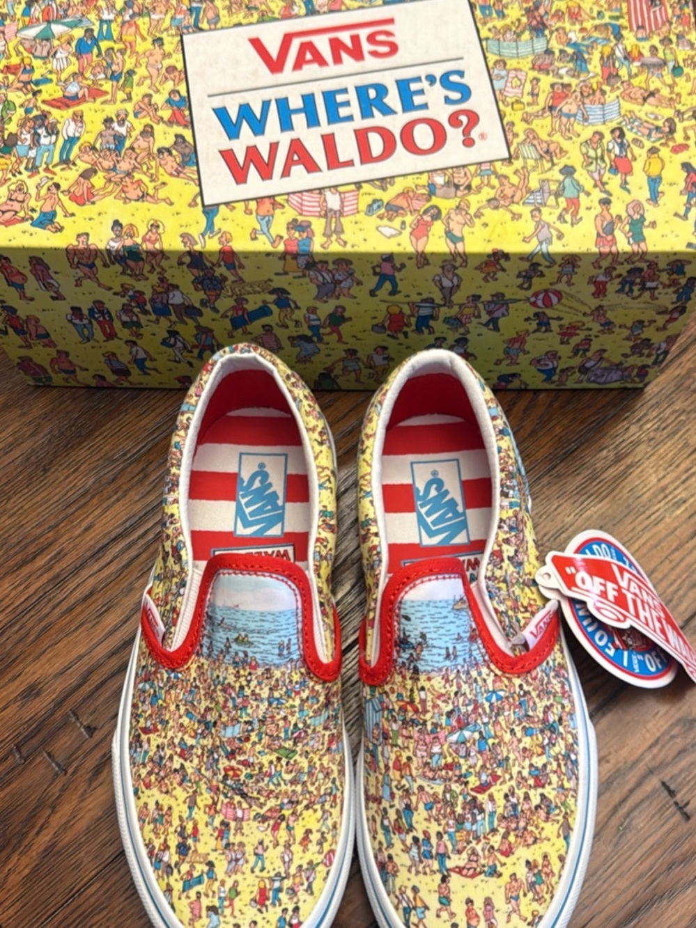Vans Kids Where's Waldo? Yellow and Red Slip-On Sneakers